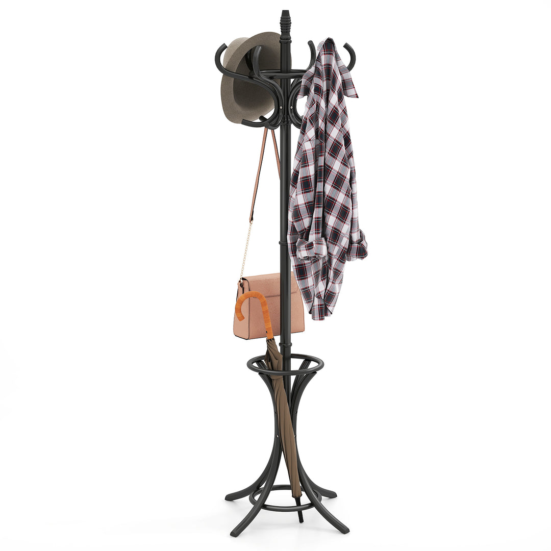 Giantex Solid Wood Coat Rack, Freestanding Hall Tree w/12 Hooks, Umbrella Holder, Entryway Hanger Stand for Coat