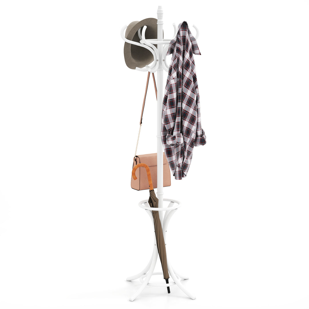 Giantex Solid Wood Coat Rack, Freestanding Hall Tree w/12 Hooks, Umbrella Holder, Entryway Hanger Stand for Coat