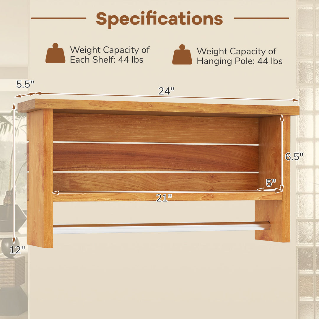 Giantex 3 Tier Solid Teak Wood Bathroom Shelf with Towel Bar