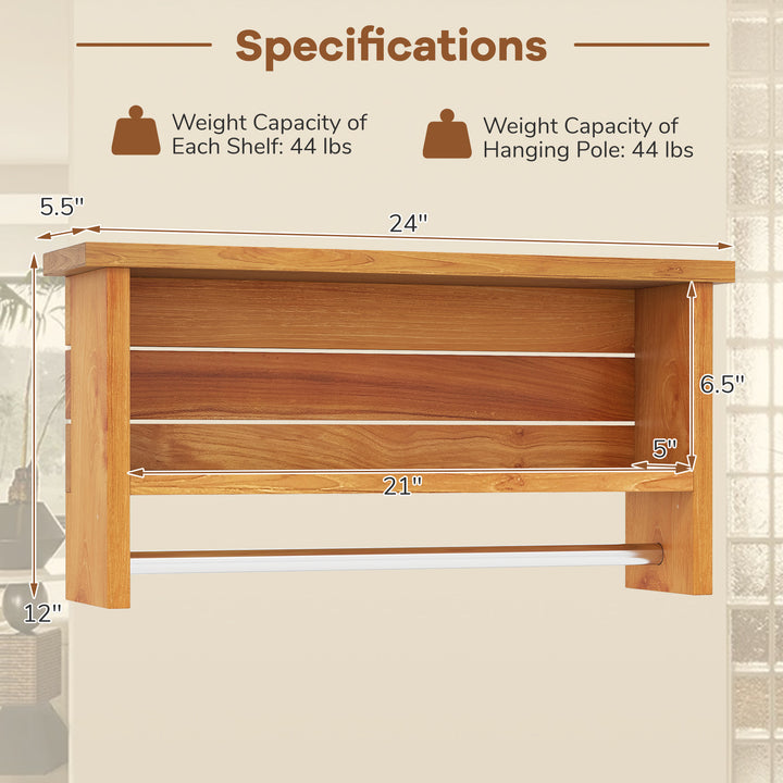 Giantex 3 Tier Solid Teak Wood Bathroom Shelf with Towel Bar