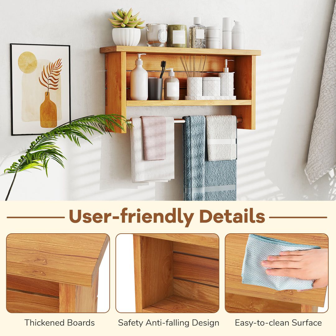 Giantex 3 Tier Solid Teak Wood Bathroom Shelf with Towel Bar