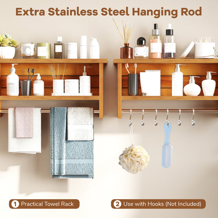 Giantex 3 Tier Solid Teak Wood Bathroom Shelf with Towel Bar