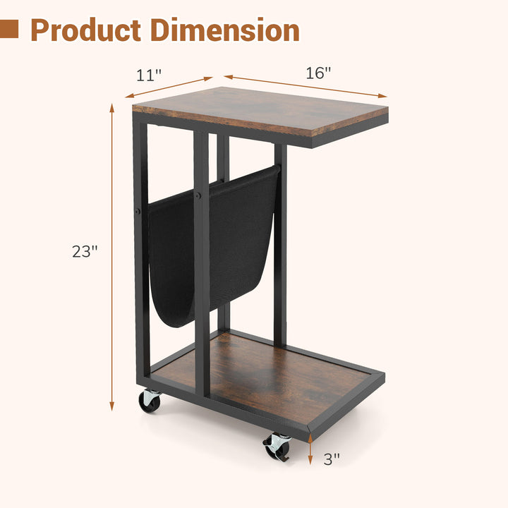 Giantex C Shaped End Table with Rolling Wheels Set of 1/2