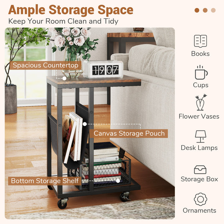 Giantex C Shaped End Table with Rolling Wheels Set of 1/2
