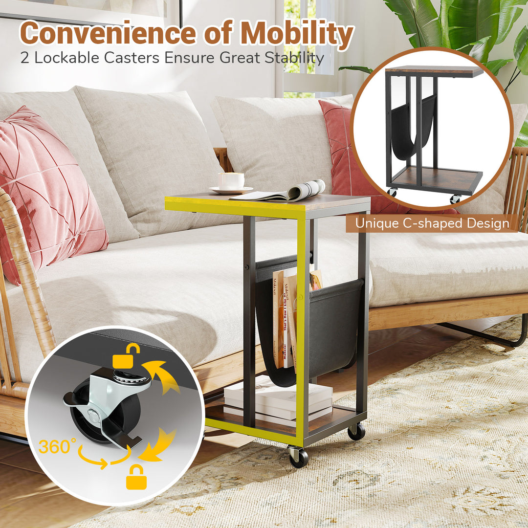 Giantex C Shaped End Table with Rolling Wheels Set of 1/2
