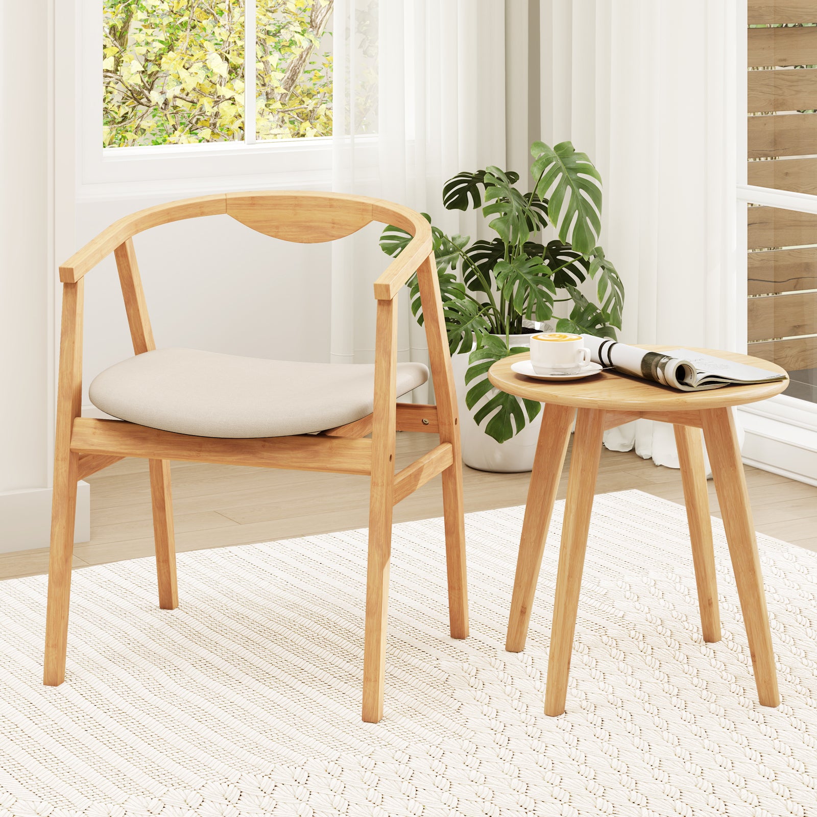 Giantex Modern Mid Century Accent Chair, Made of Fabric, Bamboo
