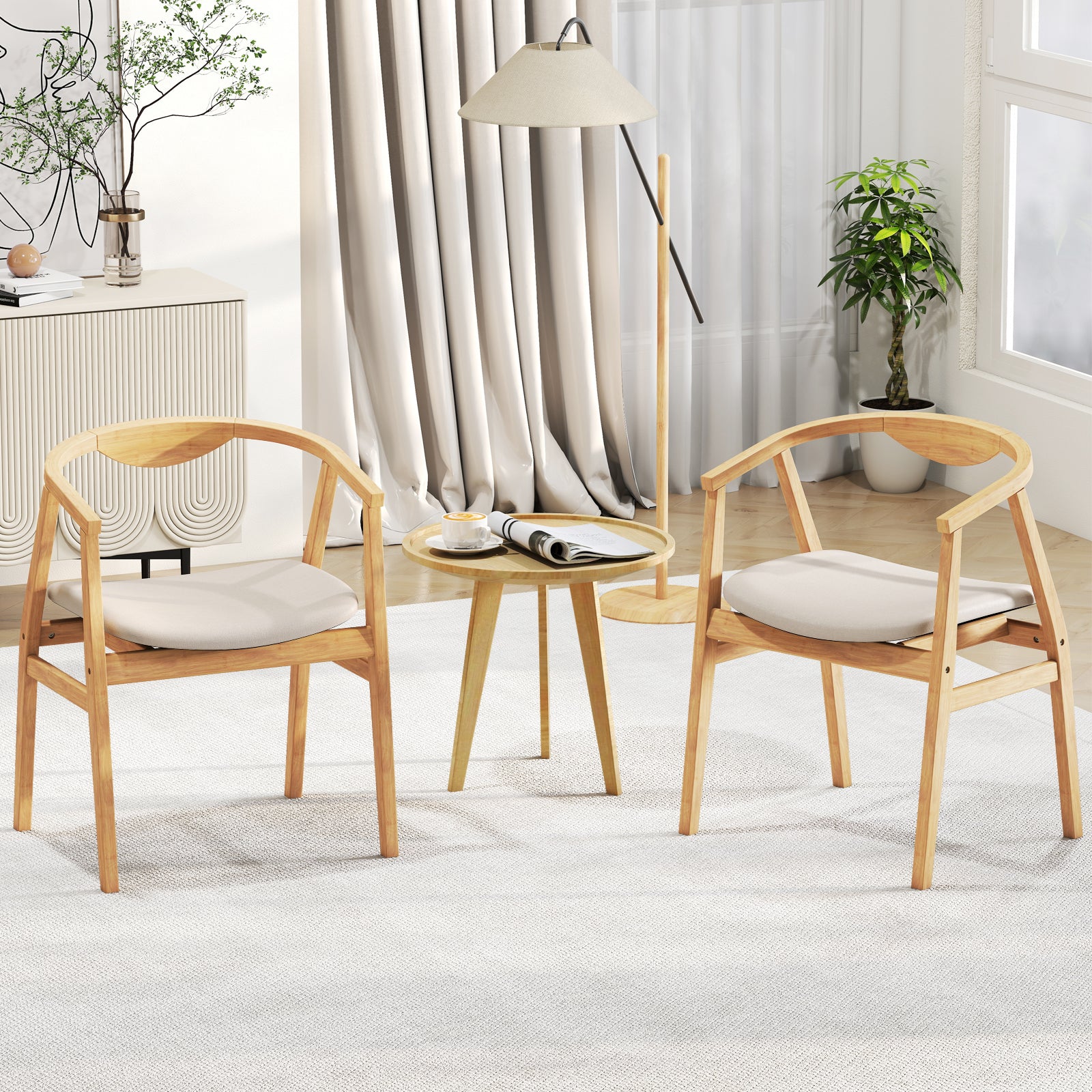 Giantex Modern Mid Century Accent Chair, Made of Fabric, Bamboo