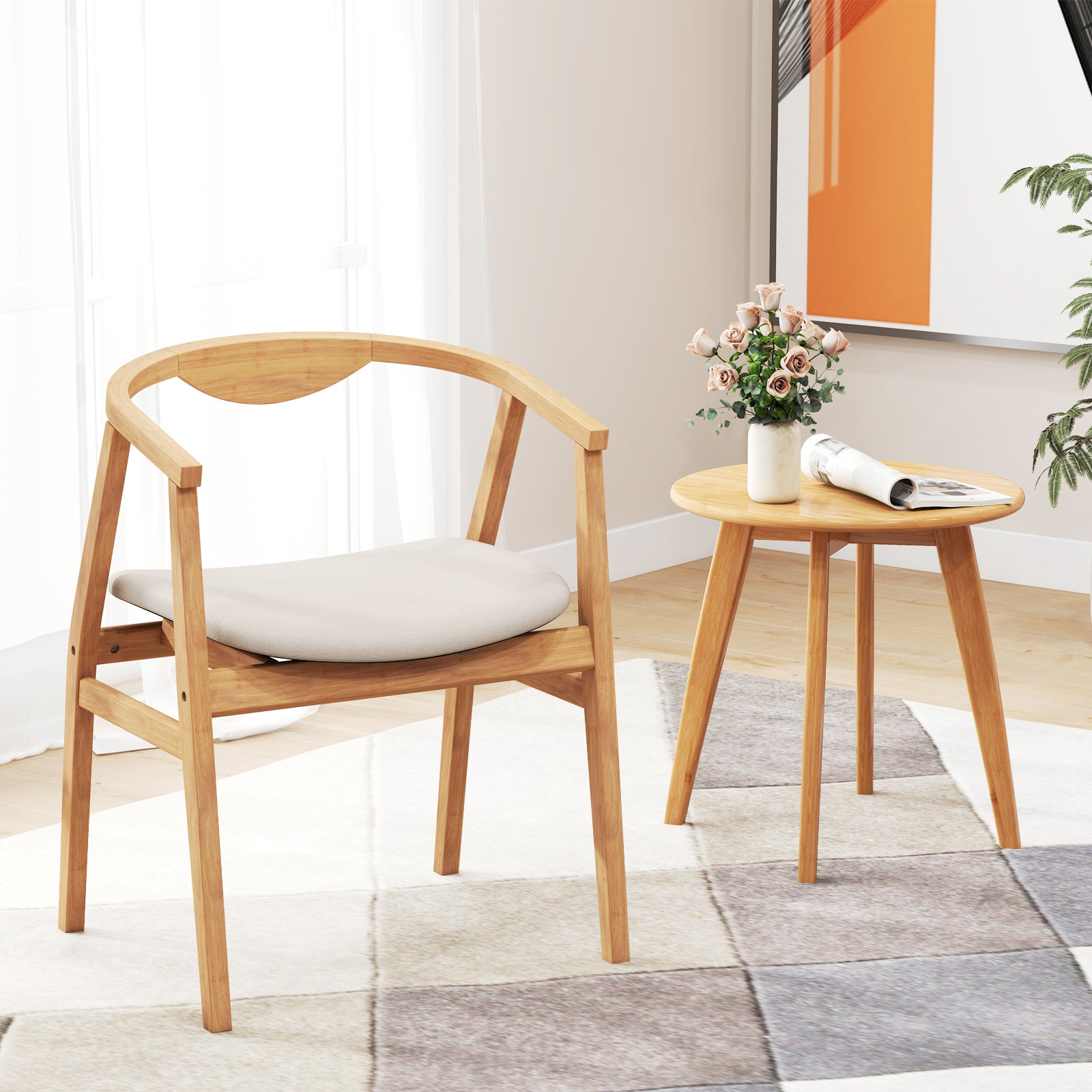 Giantex Modern Mid Century Accent Chair, Made of Fabric, Bamboo