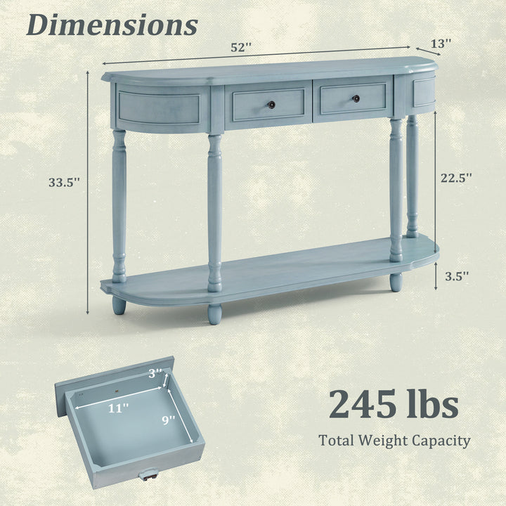 Giantex Console Table with Storage, 52” Long Sofa Table with 2 Drawers, Open Shelf, Solid Wood Legs