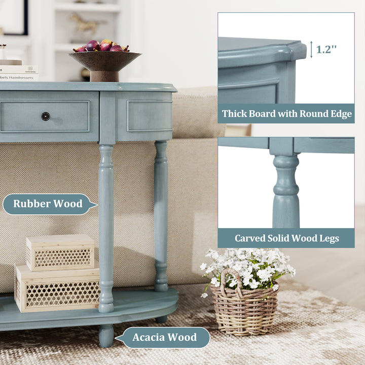 Giantex Console Table with Storage, 52” Long Sofa Table with 2 Drawers, Open Shelf, Solid Wood Legs