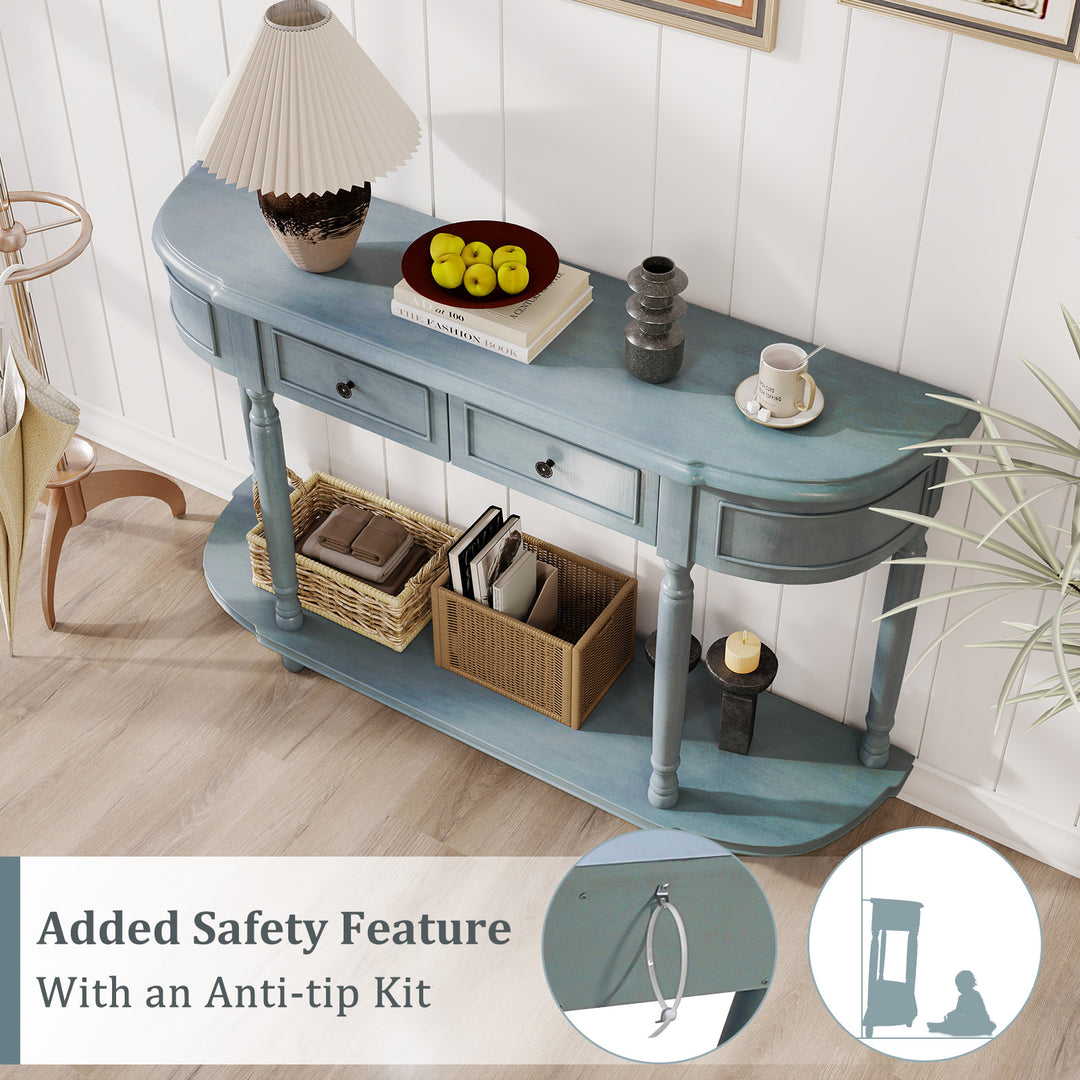 Giantex Console Table with Storage, 52” Long Sofa Table with 2 Drawers, Open Shelf, Solid Wood Legs