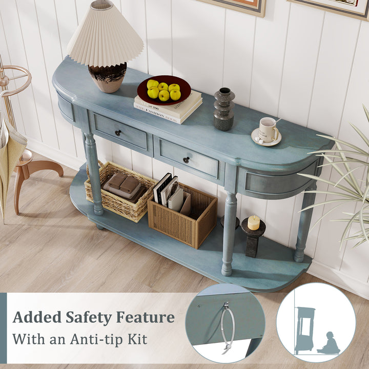 Giantex Console Table with Storage, 52” Long Sofa Table with 2 Drawers, Open Shelf, Solid Wood Legs