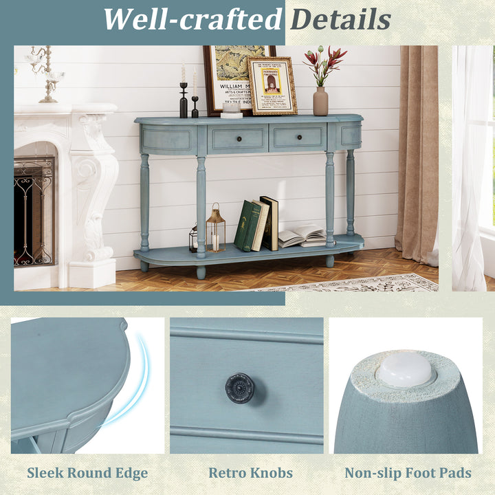 Giantex Console Table with Storage, 52” Long Sofa Table with 2 Drawers, Open Shelf, Solid Wood Legs