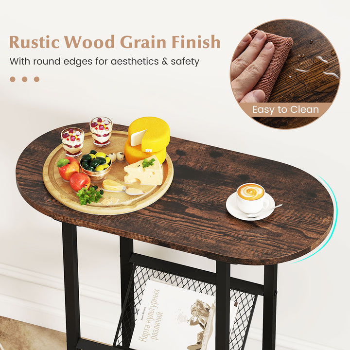 Giantex Oval Narrow Side Table, Small End Table with Magazine Rack Sling Holder Pouch