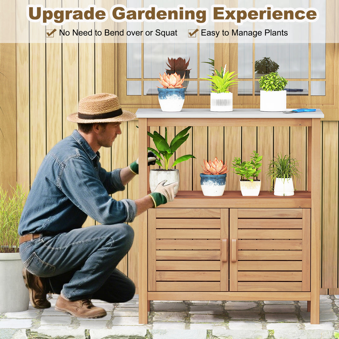 Giantex Outdoor Potting Bench with 2 Door Storage Cabinet