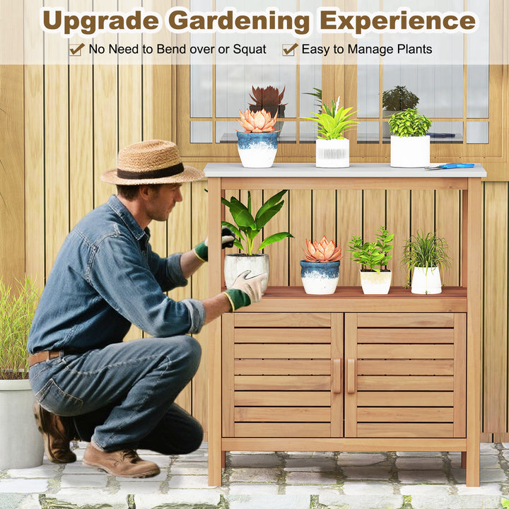 Giantex Outdoor Potting Bench with 2 Door Storage Cabinet
