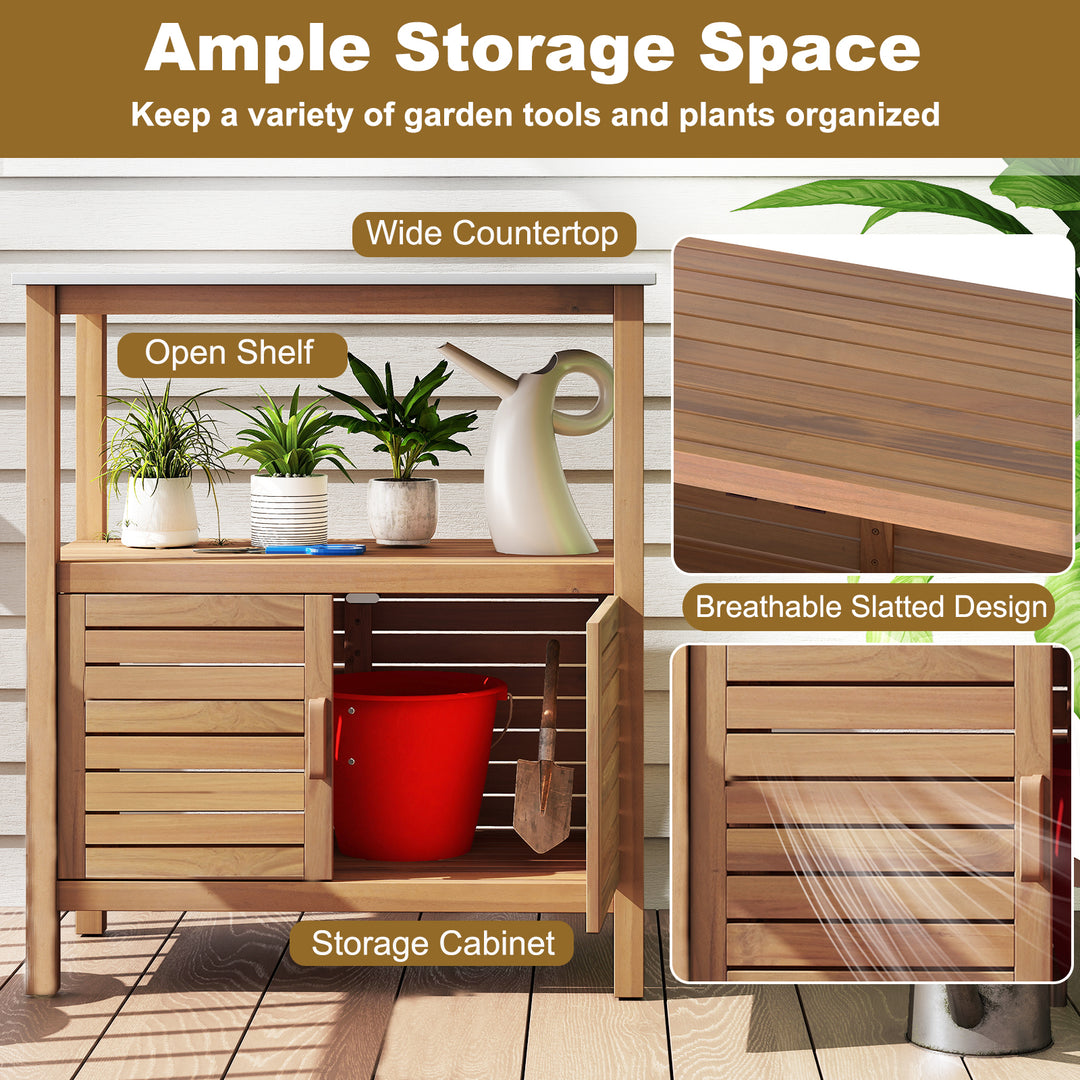 Giantex Outdoor Potting Bench with 2 Door Storage Cabinet