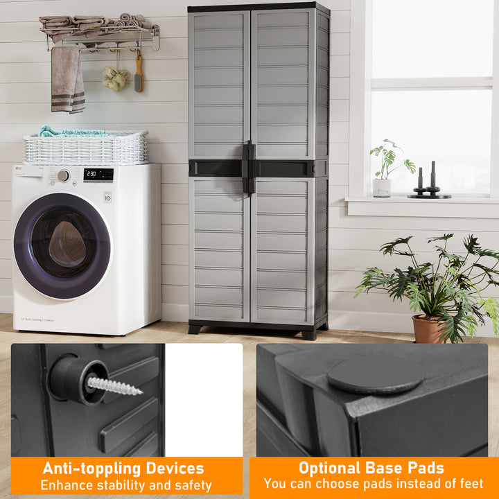 68" Lockable Storage Cabinet, PP Garage Storage Shed with Doors, 3 Adjustable Shelves