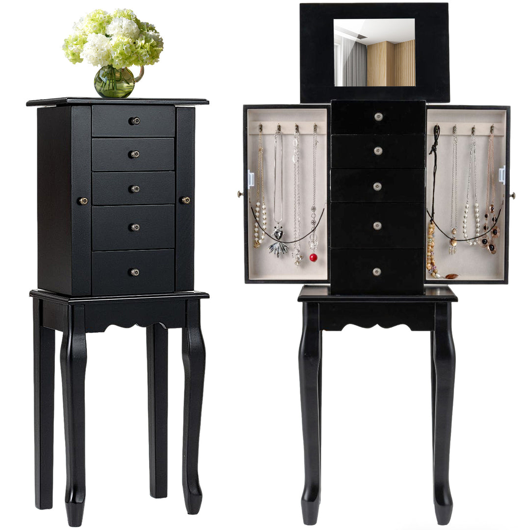 Jewelry Cabinet Armoire Storage Chest with Flip Top Mirror