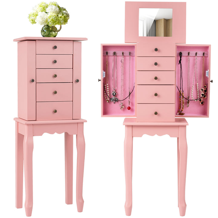 Jewelry Cabinet Armoire Storage Chest with Flip Top Mirror