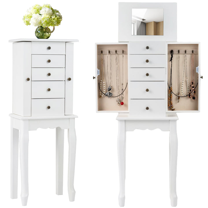 Jewelry Cabinet Armoire Storage Chest with Flip Top Mirror