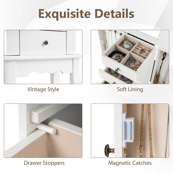 Jewelry Cabinet Armoire Storage Chest with Flip Top Mirror