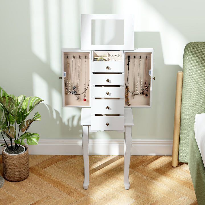 Jewelry Cabinet Armoire Storage Chest with Flip Top Mirror