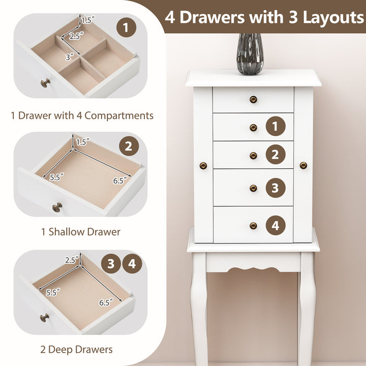 Jewelry Cabinet Armoire Storage Chest with Flip Top Mirror