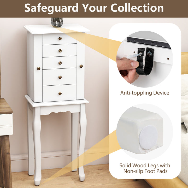 Jewelry Cabinet Armoire Storage Chest with Flip Top Mirror