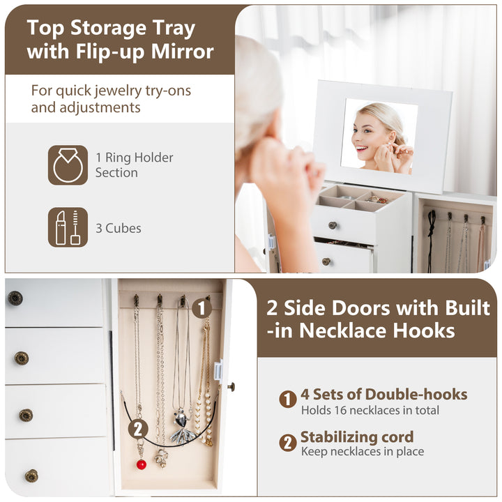 Jewelry Cabinet Armoire Storage Chest with Flip Top Mirror