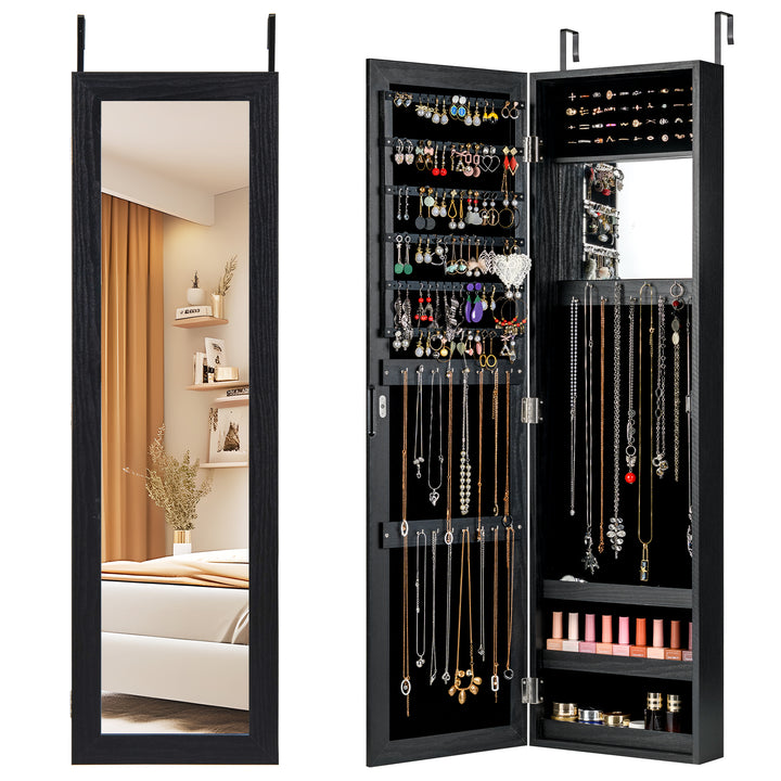 Giantex Wall Mounted Jewelry Cabinet with Full Length Mirror Over The Door Jewelry Armoire Organizer with Large Storage