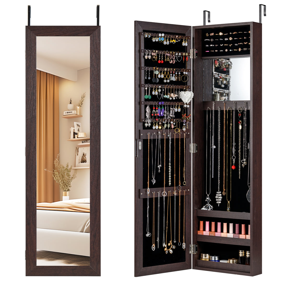 Giantex Wall Mounted Jewelry Cabinet with Full Length Mirror Over The Door Jewelry Armoire Organizer with Large Storage