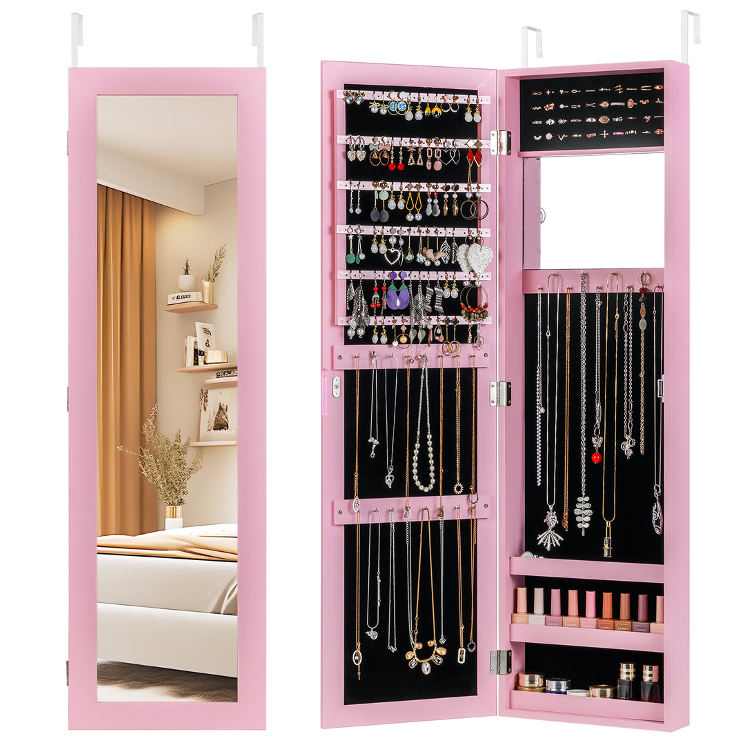 Giantex Wall Mounted Jewelry Cabinet with Full Length Mirror Over The Door Jewelry Armoire Organizer with Large Storage