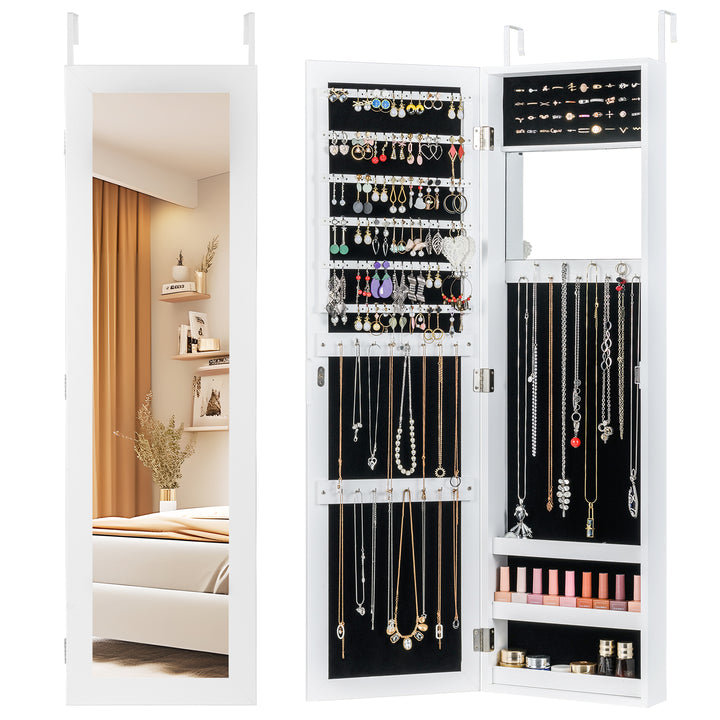 Giantex Wall Mounted Jewelry Cabinet with Full Length Mirror Over The Door Jewelry Armoire Organizer with Large Storage