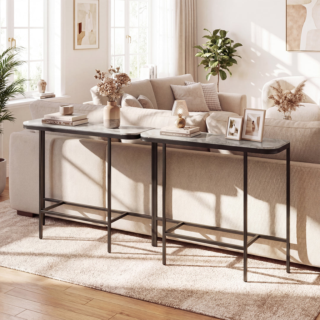 Giantex Farmhouse 44" Entryway Table with Faux Marble Tabletop &amp; Heavy-Duty Metal Frame