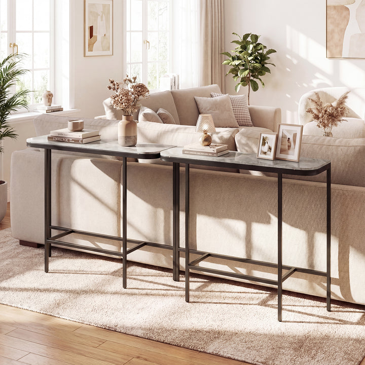 Giantex Farmhouse 44" Entryway Table with Faux Marble Tabletop &amp; Heavy-Duty Metal Frame