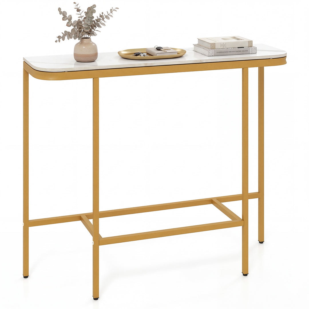 Giantex Farmhouse 44" Entryway Table with Faux Marble Tabletop &amp; Heavy-Duty Metal Frame