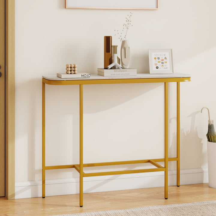 Giantex Farmhouse 44" Entryway Table with Faux Marble Tabletop &amp; Heavy-Duty Metal Frame