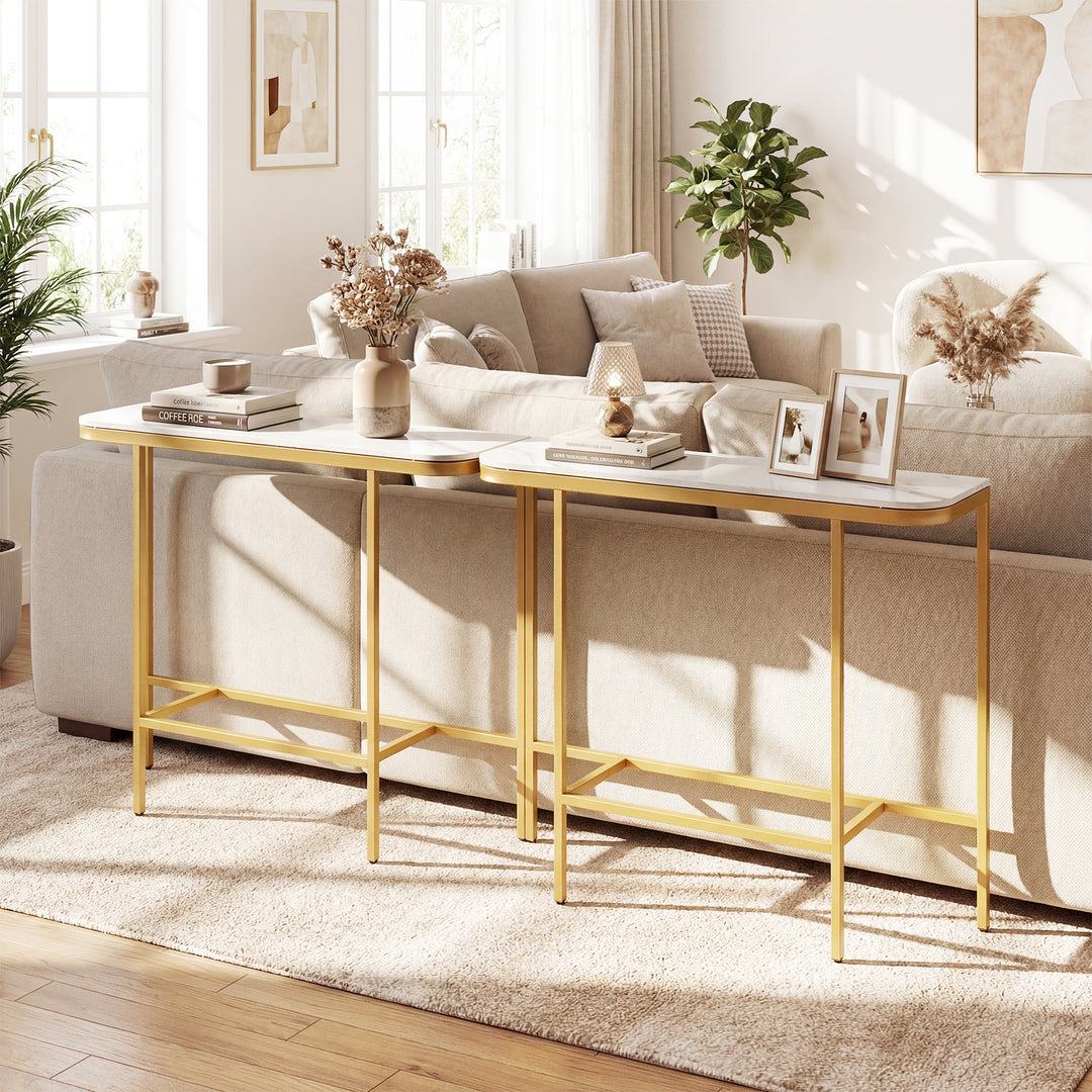 Giantex Farmhouse 44" Entryway Table with Faux Marble Tabletop &amp; Heavy-Duty Metal Frame
