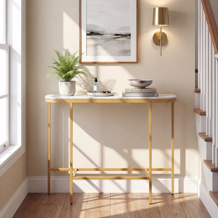 Giantex Farmhouse 44" Entryway Table with Faux Marble Tabletop &amp; Heavy-Duty Metal Frame