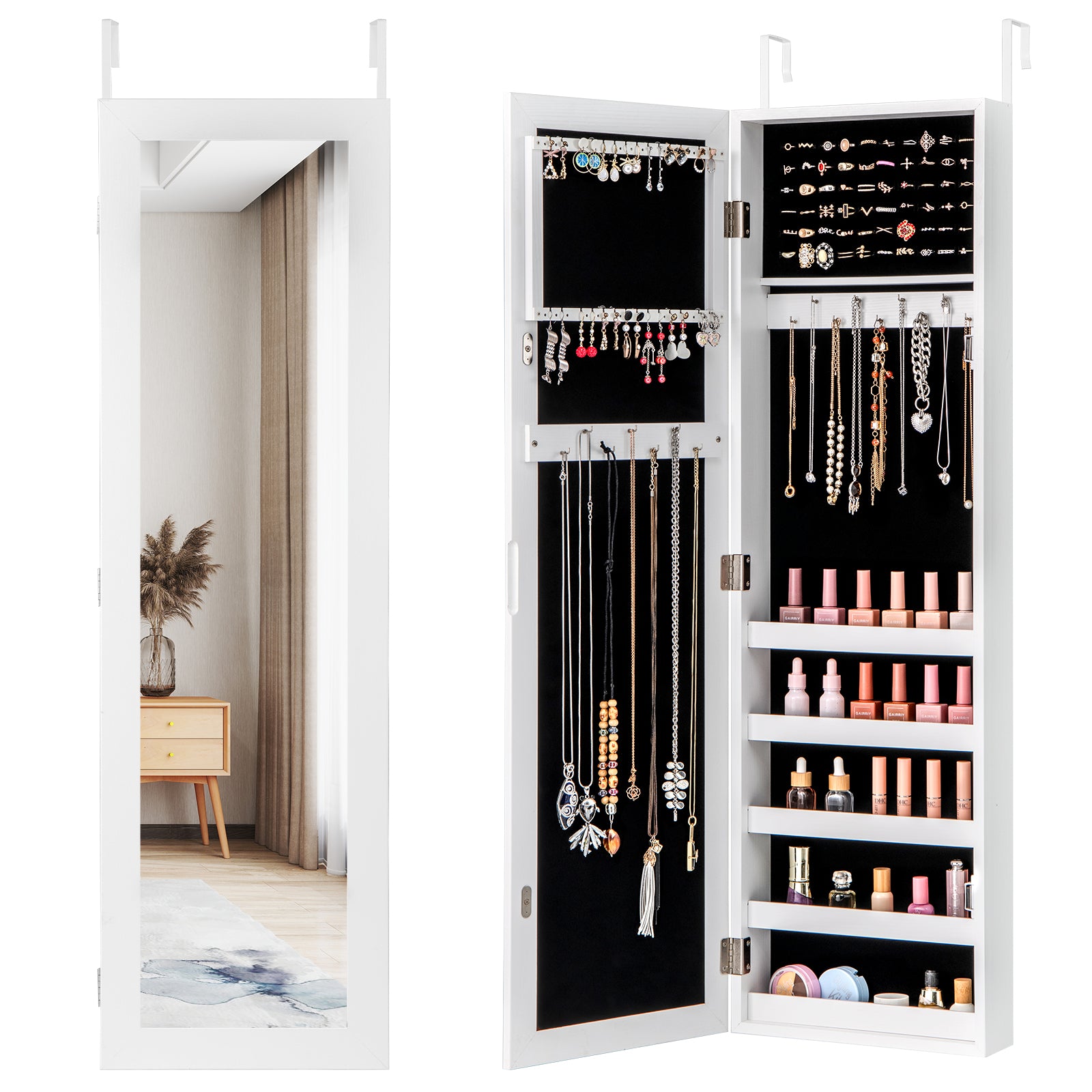 Buy Wall Door Mounted Mirrored Jewelry Armoire Cabinet - Giantex