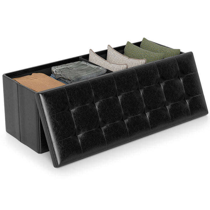 Giantex 43 Inches Folding Storage Ottoman Bench Upholstered PU Leather Storage Chest with Side Pocket