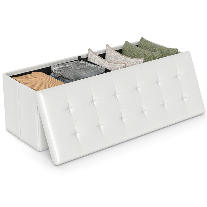 Giantex 43 Inches Folding Storage Ottoman Bench Upholstered PU Leather Storage Chest with Side Pocket