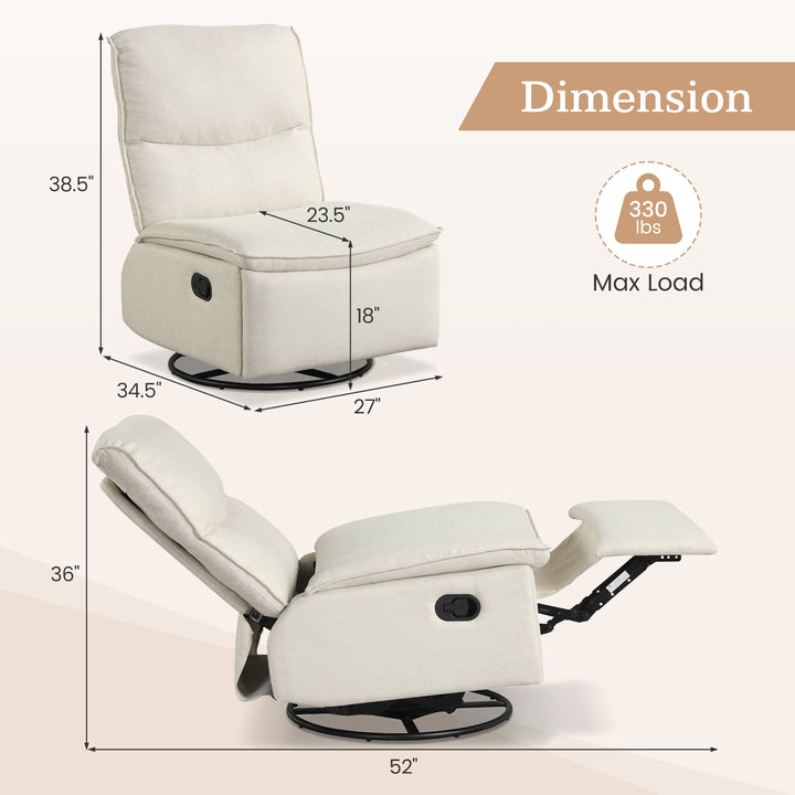 Giantex Swivel Rocking Recliner | 360° Reclining Rocker Chair with Adjustable Cushioned Back