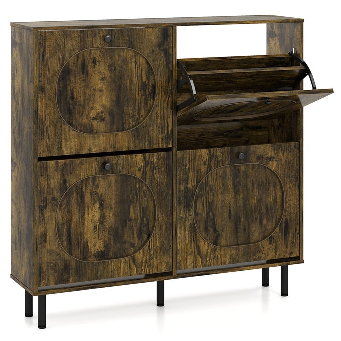 GIANTEX Shoe Cabinet with 4 Flip Drawers &amp; Adjustable Shelf