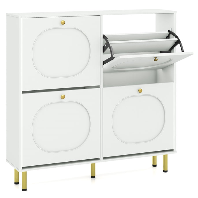 GIANTEX Shoe Cabinet with 4 Flip Drawers &amp; Adjustable Shelf