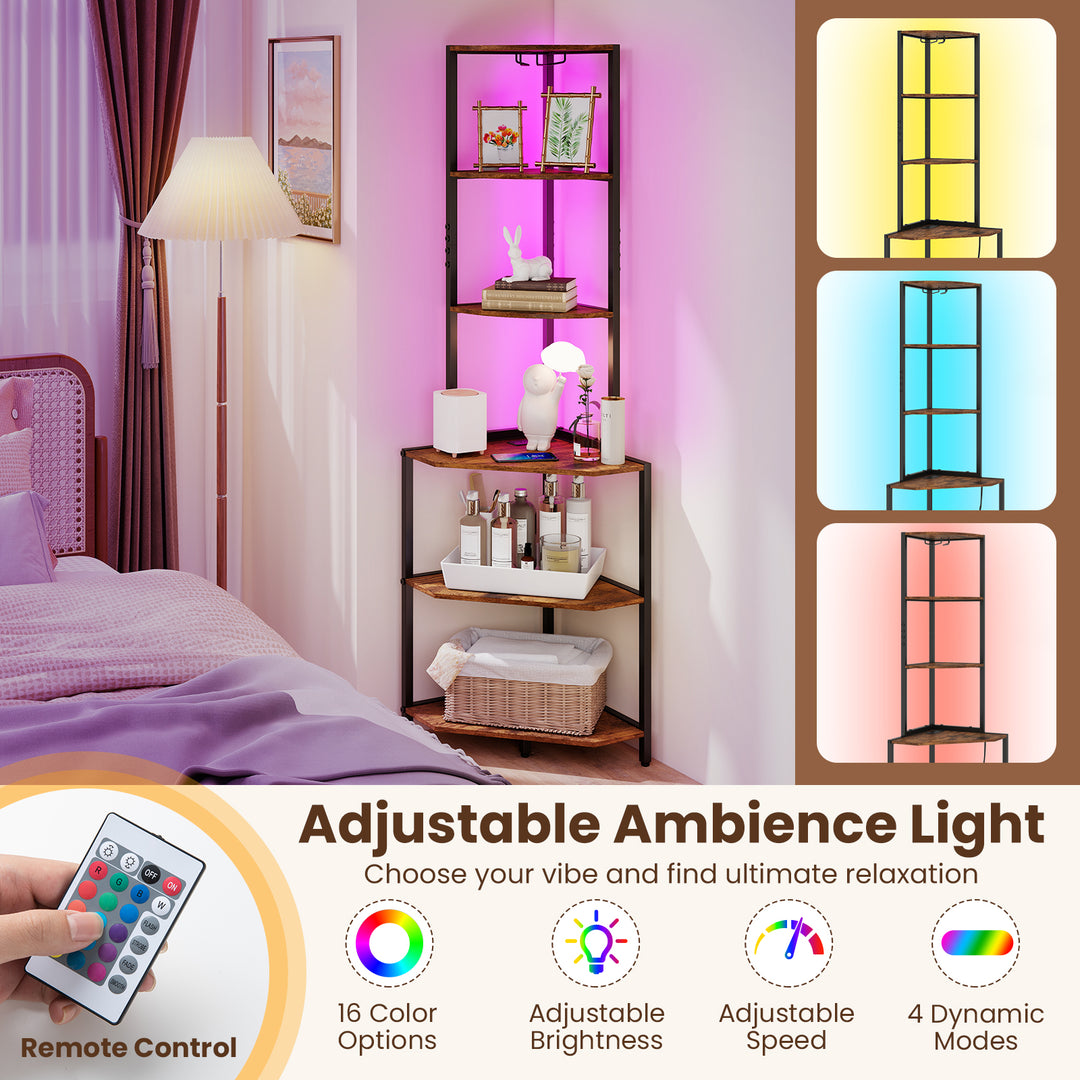 Giantex 6-Tier Kitchen Corner Shelf with 16 Color LED Lights