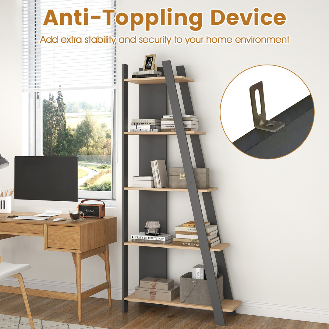 Giantex 4 Tier/ 5-Tier Narrow Wooden Vertical Trapezoidal Bookcase