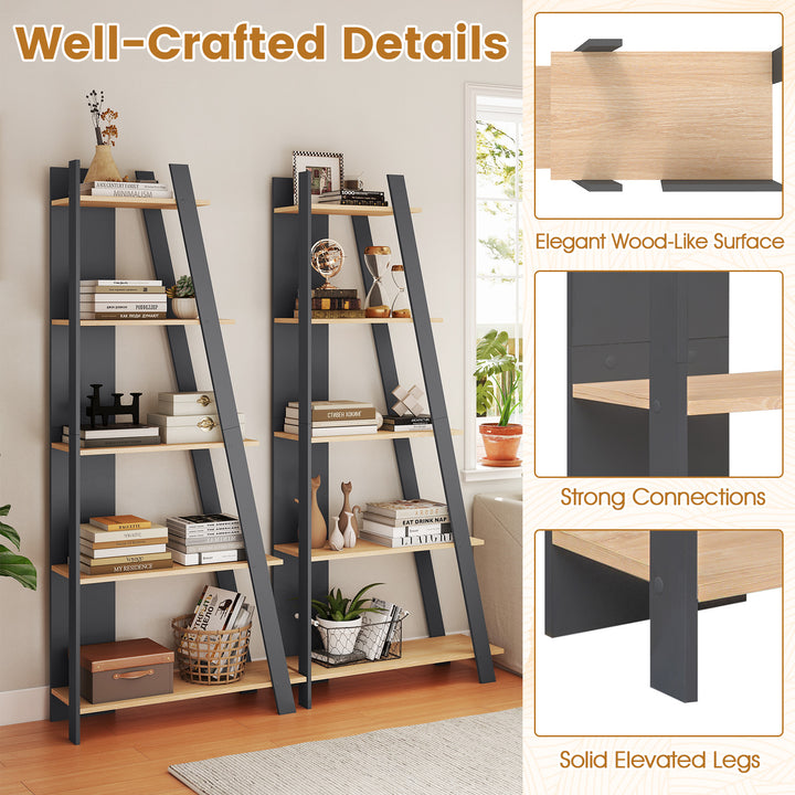 Giantex 4 Tier/ 5-Tier Narrow Wooden Vertical Trapezoidal Bookcase