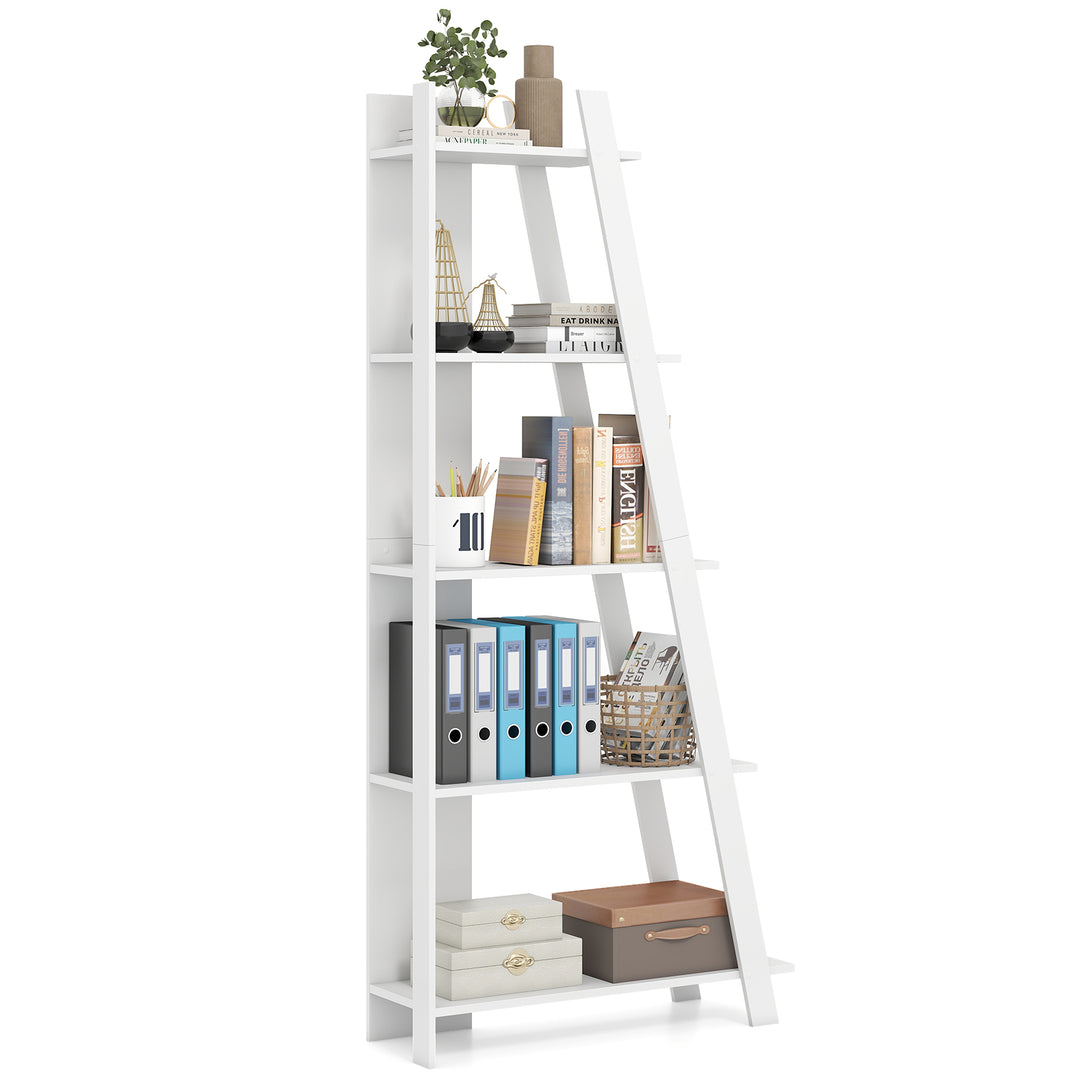 Giantex 4 Tier/ 5-Tier Narrow Wooden Vertical Trapezoidal Bookcase